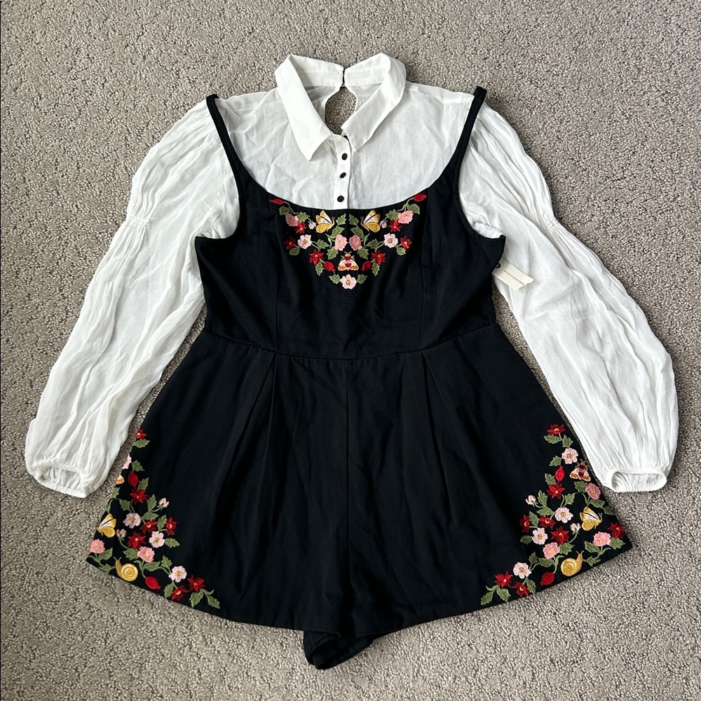 Anthropologie Maeve Long-Sleeve Embroidered Twofer Romper One-Piece Size 10 NEW - Picture 4 of 15